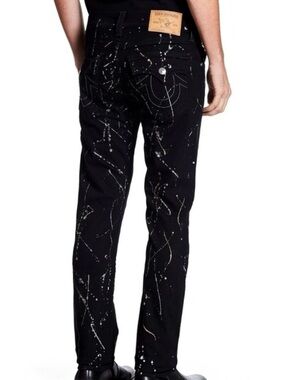 True Religion Black Paint Splatter Straight Flap Men’s Jeans Size 38